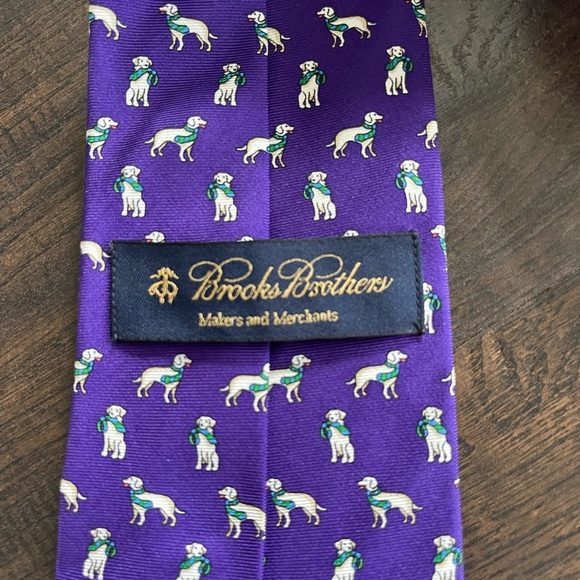 Brooks Brothers Labrador Retriever with Scarf Tie Purple Off White - Picture 3 of 5